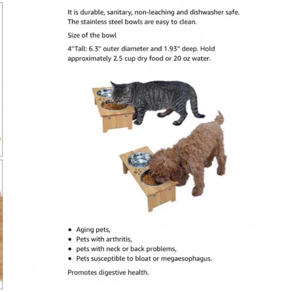 Pet Bowls Bamboo Elevated Stand Feeder